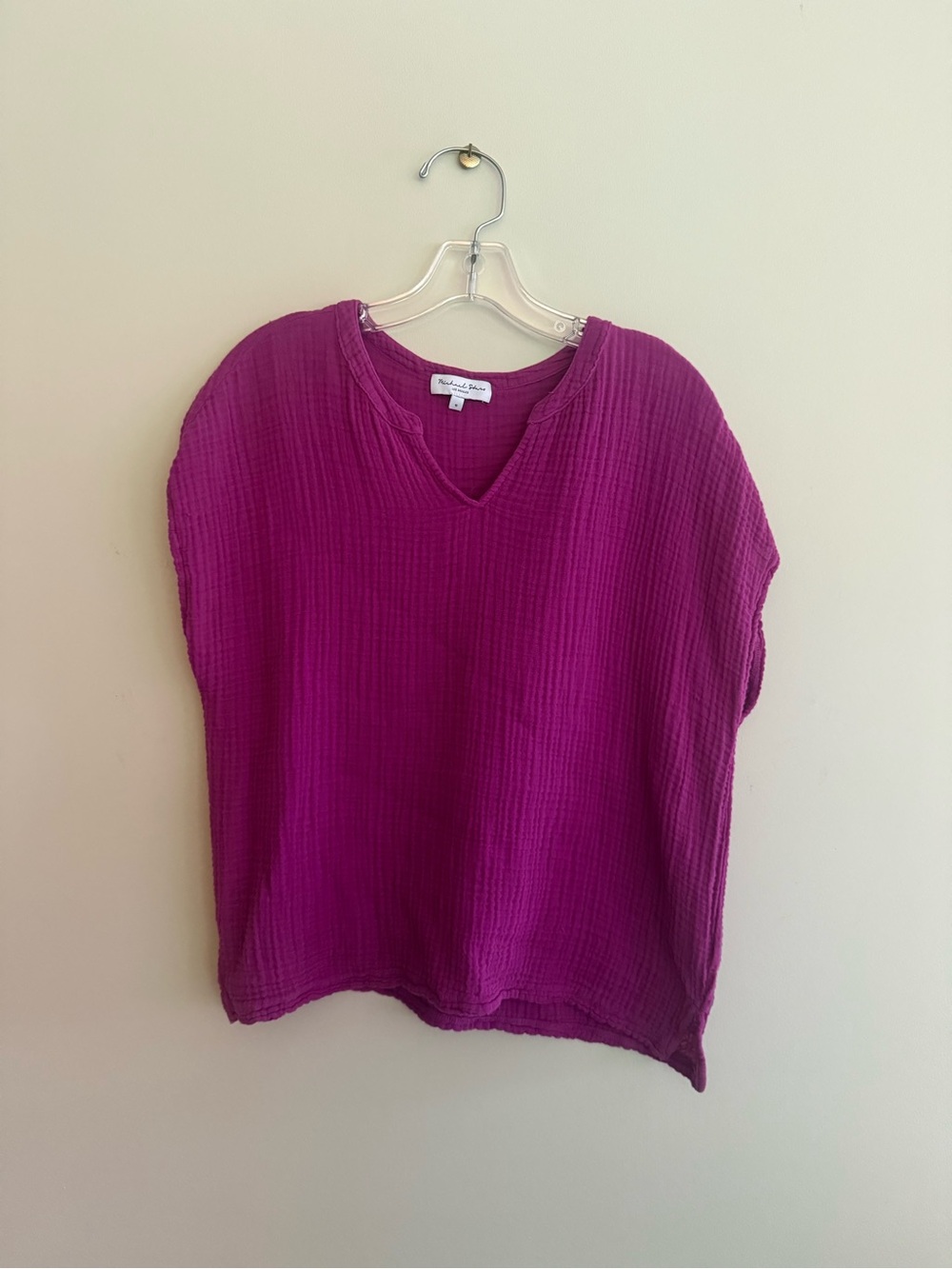 Michael Stars Magenta Violet Cotton Gauze V-Neck Top